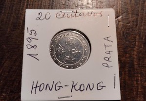 Moeda antiga de 20 centavos em prata de 1895 Hong Kong