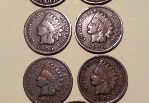 Moedas Indian Head Cent 1905 EUA, circuladas