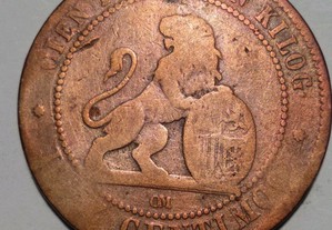 Moeda de 10 Cêntimos 1870 Espanha com desgaste