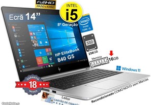 Portátil HP EliteBook 840 G5 CPU i5-8350 Mem 16GB SSD 256GB Ecrã 14p FHD