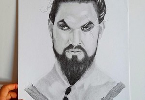 Desenho a lápis Khal Drogo personagem da série Game of Thrones