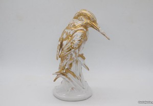 Raro Pássaro Guarda-Rios Dourado em Tronco Vista Alegre 1968 17 cm