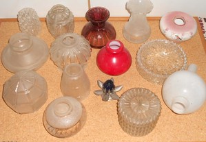 Pecas antigas candeeiro tecto e mesa lustre vidro globo tulipa abajour