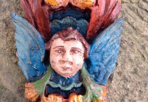Imagem cara anjo madeira peanha misula arte sacra