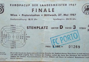Bilhete do Final da Taça dos Campeões Europeus conquistada pelo F. C. Porto em 27/05/1987