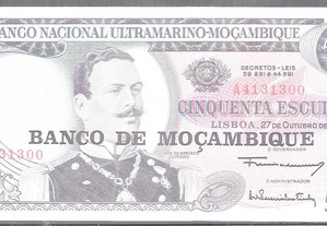 Nota Moçambique 50 Escudos 1970 Nunca Circulou