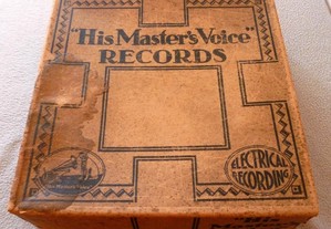 Caixa discos His Master's Voice + 3 capas discos