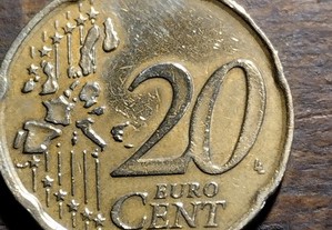Moeda de 20 Cêntimos rara de 2002 Italiana com defeito