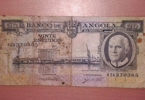 nota 20 vinte escudos banco angola 1962