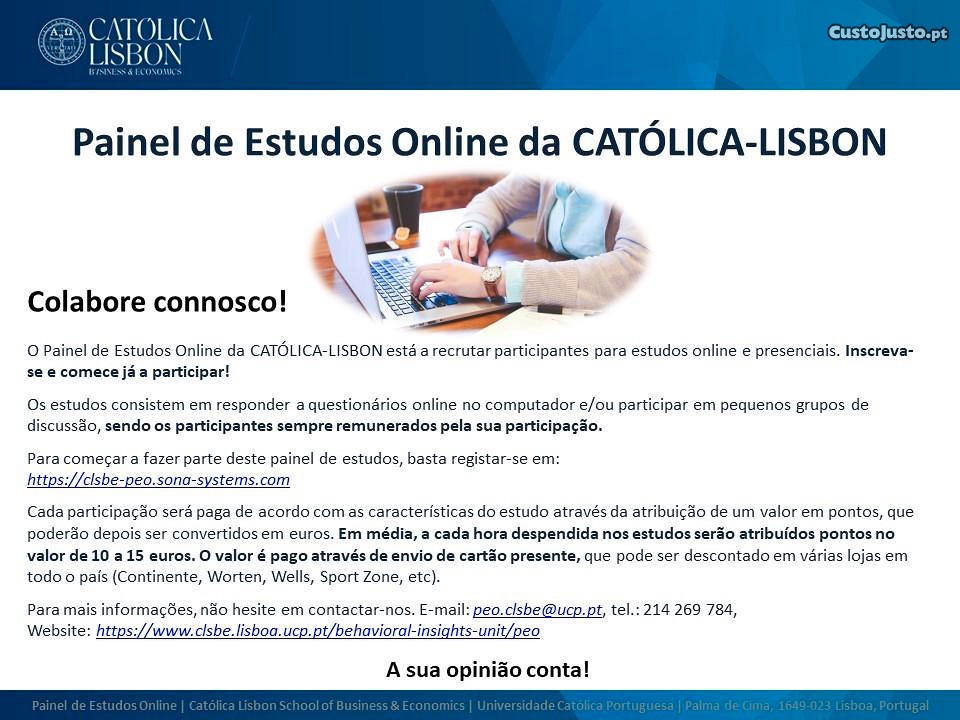 Colabore com o Painel de Estudos Online da CATÓLICA-LISBON