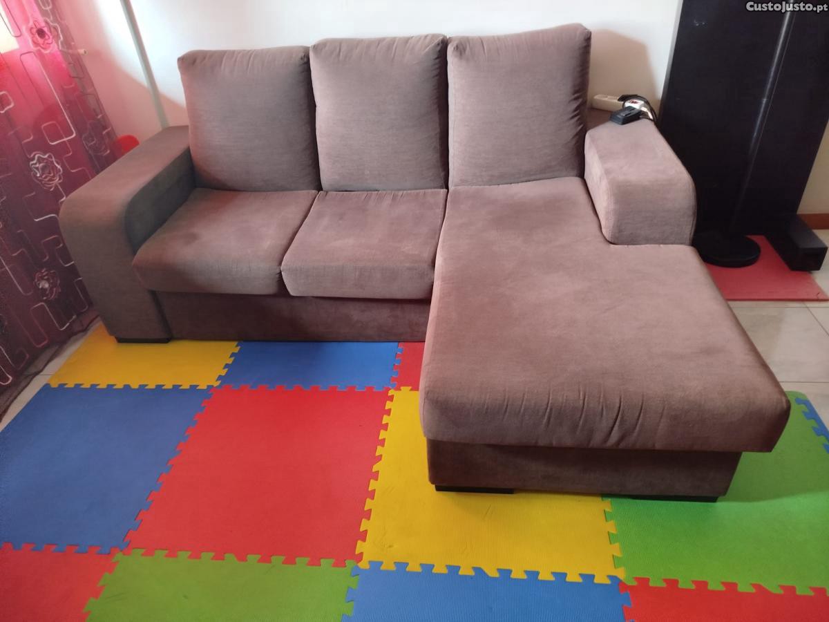 Sofá com Chaise Longue Reversível Castanho 2m