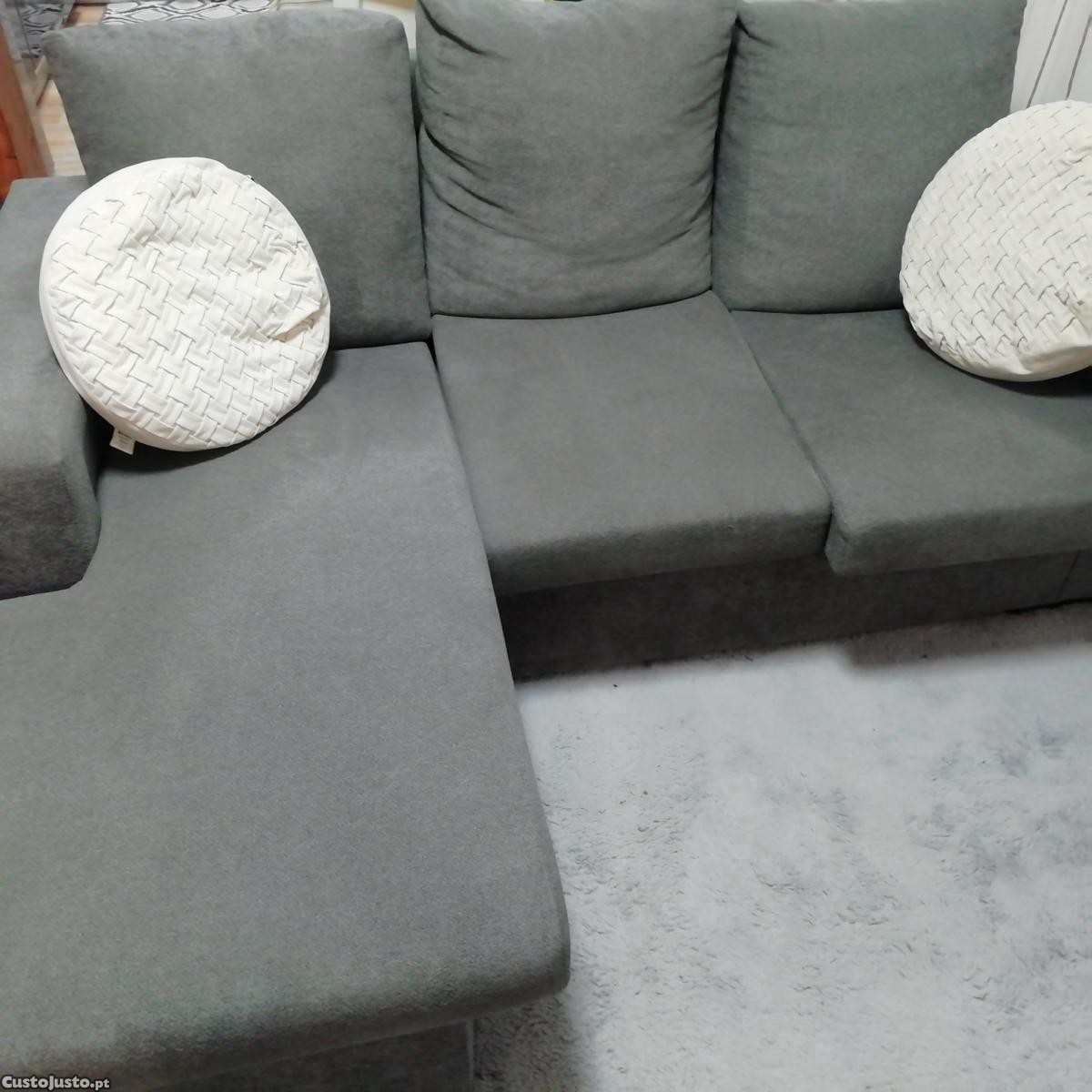 Sofá cinzento com chaise longue 1,90 x 1,35m