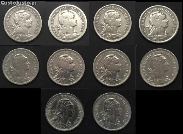 Lote de 14 moedas de 50 Centavos alpaca - Portugal