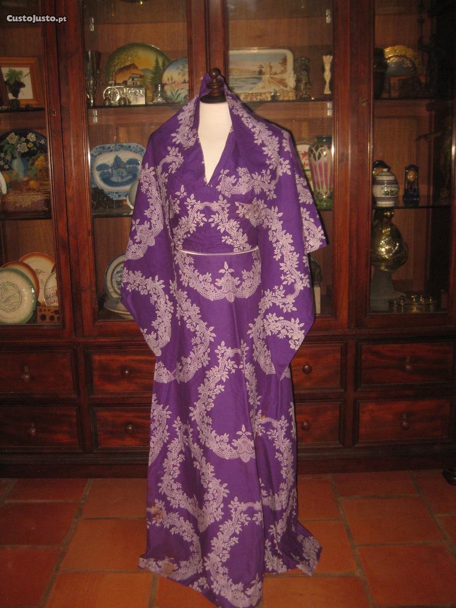 Vintage Antigo vestido pano Cabinda com lenço 1970s
