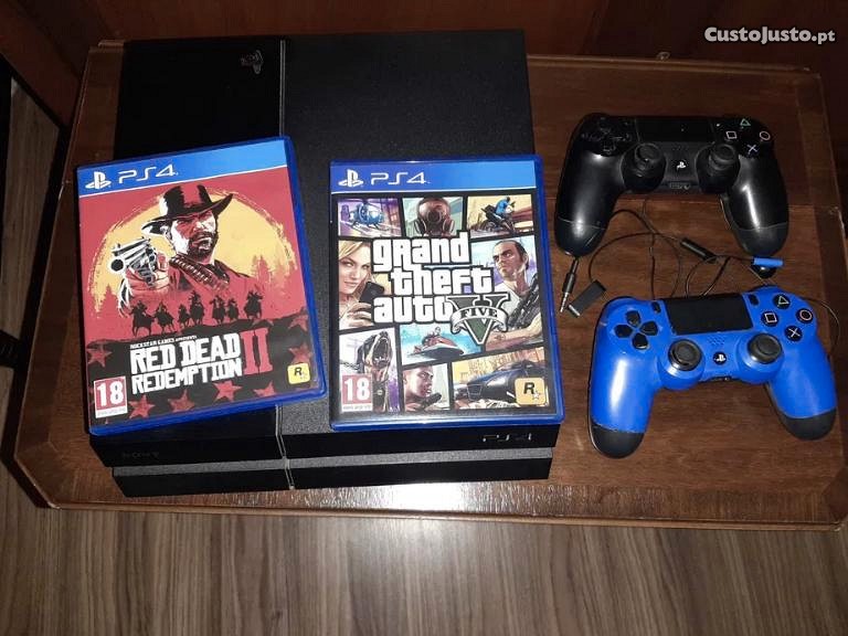 PlayStation 4 (PS4) + GTA V (GTA 5) + Red Dead Redemption 2 + 2 Comandos
