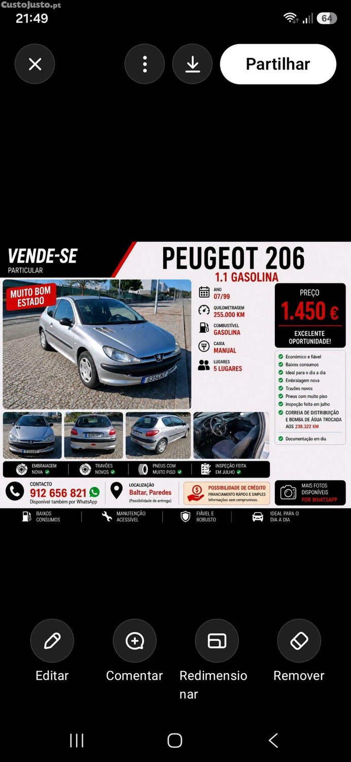 Peugeot 206 5 lugares 3 portas — fotografia 9