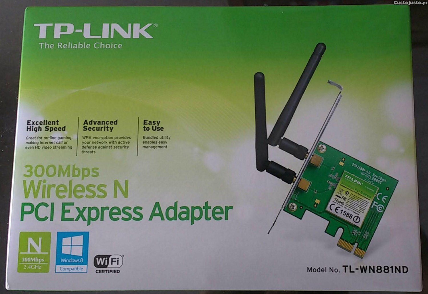 Placa de Rede Wireless TP-Link TL-WN881ND (UN) Ver: 1.1   PCIe 300Mbps