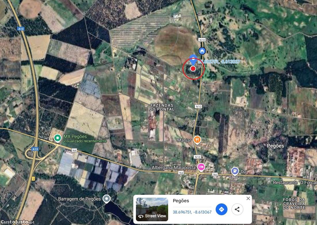 Quinta com 2,95 h na En10 a 1,5km de Pegões com 2 barracões; sem mediação imobiliária